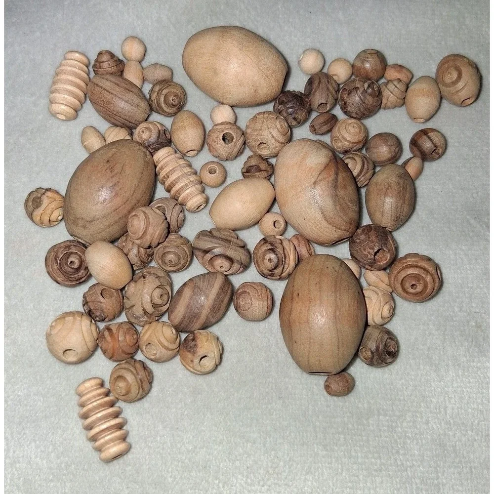Mixed Lot of Assorted Natural Wood Craft Beads Turned Wooden Beads 1.3 oz